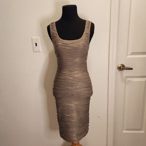 Wet Seal Tan Gold Tank Top Small Fitted Mini Wavy Coded Bodycon Dress